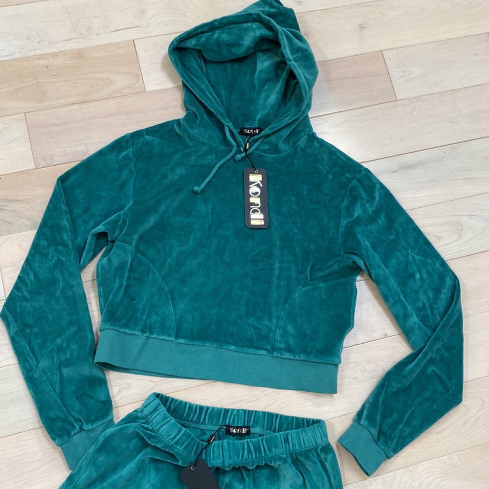 Suzie Kondi teal velour hoodie pullover